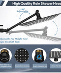 Beast Mode 12 Inch High Pressure Rain Shower Head With 13 Inch Adjustable Extension Arm shown in adjustable positions