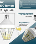 5200 Lumen LED Corn Cob Light Bulb 40W Equivalent To 300W Daylight 5000K E26 Base energy-saving light, front and side view