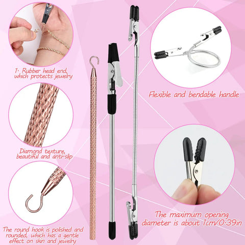 Three Piece Bracelet Helper Tools Set With Quick Wear Hooks And Clips, detail view of anti-slip and double-headed clips