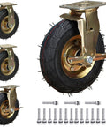 Heavy Duty Industrial Casters with pneumatic rubber wheels, gold metal swivel mount, and hardware for utility cart mods.