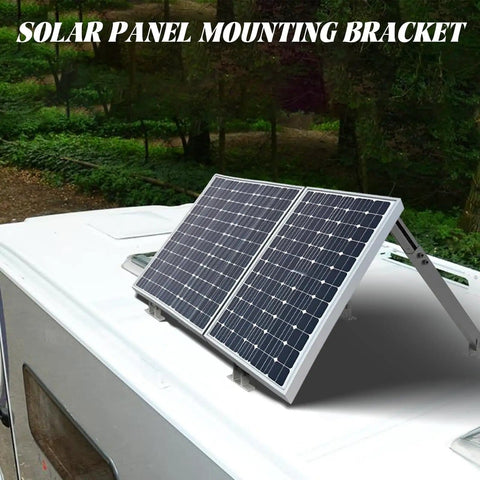 Two Pack Adjustable Solar Panel Tilt Mount Brackets Kit For 14 To 27 Inch Rails on RV rooftop, dual mounted panels