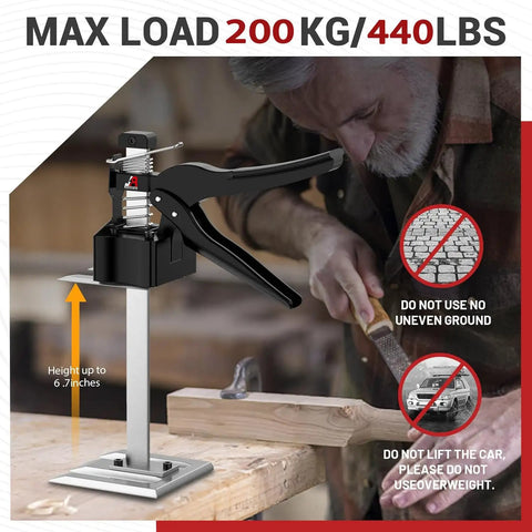 Super Handy Arm Lifter Hand Jack Tool 2 Pack For Cabinets Wall Tile And Furniture Installations shown lifting wood