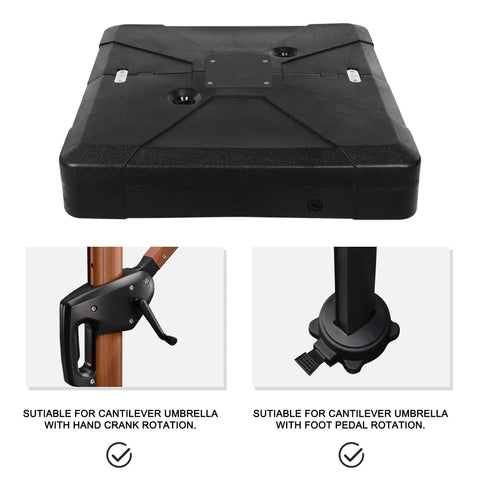Heavy Duty Cantilever Umbrella Base Weatherproof PP Plastic 32.2 By 32.2 Inches Sand Fillable Up To 50 Percent Then About 220 Lbs, top view with rotation options visible