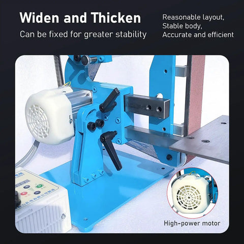 Knock It Out 750W Electric Belt Sander with Forward Reverse Control showing high-power motor and stable blue frame.