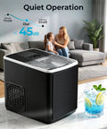 Smooth Countertop Bullet Ice Maker With Zero Hassle Setup And Custom Brick Panel, on marble top with drink nearby.