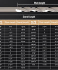Size chart for Brad Point Wood Drill Bit Set 29 Pieces with Double Flute HSS Bits for Carpenters, showing flute and overall lengths.