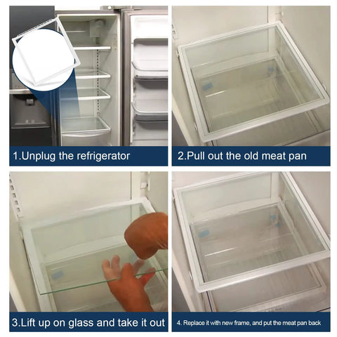 Step-by-step guide replacing Replacement Meat Pan Glass Crisper Cover Frame For Frigidaire Refrigerator Shelf 3rd From Bottom 18.375 x 17.375 Inches Model 241969501