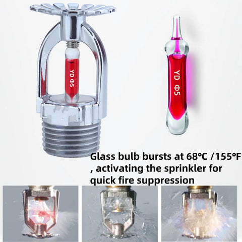 Plug And Play Five Pack Fire Sprinkler Heads Featuring Sixty Eight Degree Automatic Thermal Trigger And Reinforced Glass Bulb close-up