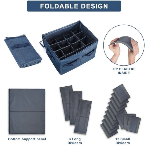 Game Changer Closet Shoe Organizer With Clear Cover And Adjustable Dividers Holds Up To 16 Pairs Navy Blue, foldable design parts