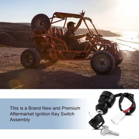 2 Pin Universal Motorcycle Ignition Starter Switch For ATVs And Dirt Bikes, Plug And Play Key Ignition Replacement shown with buggy