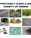 Heavy Duty 38 Inch Walk Behind Floor Sweeper With Triple Brush Setup And Twelve Gallon Hopper Crushes Debris Fast On Concrete And Asphalt Like A Champ For Warehouses cleaning various debris like leaves, trash, gravel, and more.
