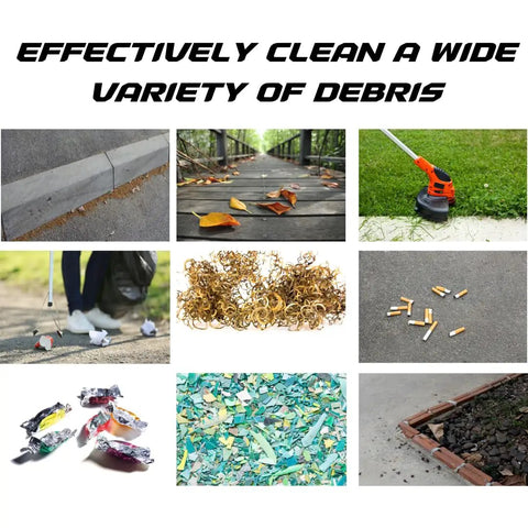 Heavy Duty 38 Inch Walk Behind Floor Sweeper With Triple Brush Setup And Twelve Gallon Hopper Crushes Debris Fast On Concrete And Asphalt Like A Champ For Warehouses cleaning various debris like leaves, trash, gravel, and more.
