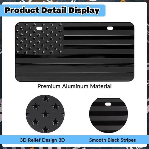 Flag 6x12 Inch Aluminum License Plate Frame With Thick 3D Embossed Metal Tag featuring stars and stripes design.