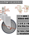 Front view of 2-inch rubber caster wheel with swivel stem, 7/16" diameter; 4-pack