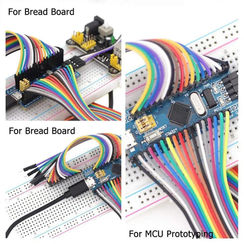 360 Piece Multicolor Breadboard Jumper Wires Kit Featuring 30.5cm 12in, 20.5cm 8in, 10.4cm 4in Dupont Cables MF MM FF For Arduino Raspberry Pi Prototyping connected to breadboards and microcontrollers.