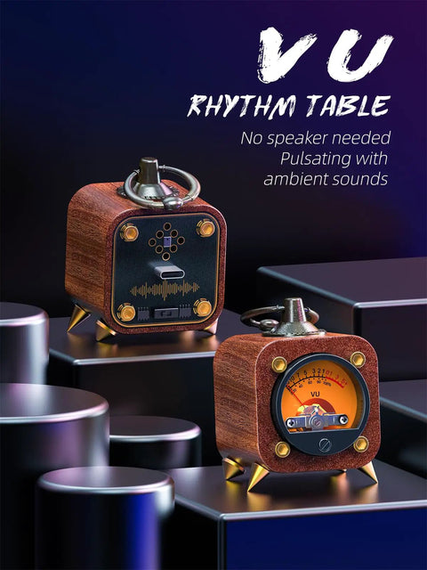 Wireless Retro Analog VU Meter Panel Display With Warm Backlight And Sound Level Indicator Dope Audio Level Amp Music Sync Pickup Rhythm Ambient Lights For Home Studio And DJ Setup, wood casing
