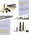 Heavy Duty Assorted Wood Screws Kit With Six Precision Sizes For Badass Diy Workshops Featuring Slick Self Topping Flat Head Fasteners and Solid Drywall Ready Hardware, assorted stainless steel screws.