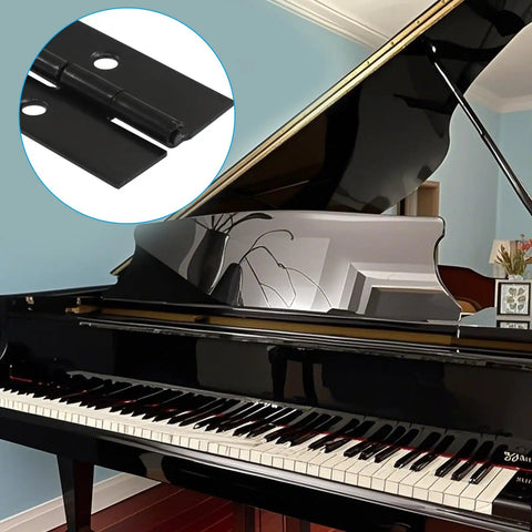 Rock Solid Black Piano Hinges For Cabinets Closets And Storage Boxes Featuring 6 Inch Continuous Stainless Steel Design with countersunk holes.