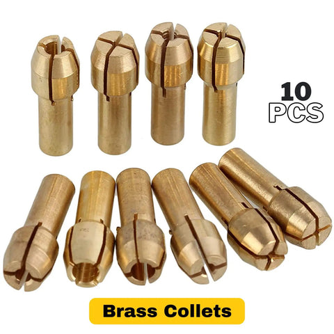 10 Piece Brass Collet Set For Dremel Rotary Tools Fits 0.5mm To 3.2mm Bits And 1/8 Inch Shank 5/32 Inch Compatibility