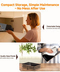 Electric Warming Tray 4 In 1 Food Warmer for Parties and Buffets stored neatly in cabinet, detachable glass panels shown.