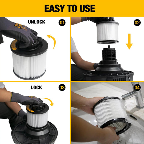 Step-by-step guide to install and clean Cartridge Vacuum Filter Replacement For 4 To 5 Gallon Shop Vac Fits Most DXV Series DXV04T DXV05P