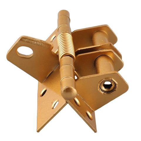 Close-up of heavy duty iron spring loaded hinge, auto closing under 90 degrees, for cabinets and furniture, 1 pair