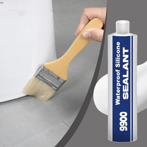 Applying Heavy Duty Waterproof Bonding Sealant And Glue Offers Drip Free Application With Quick Cure Speed on white surface with brush.