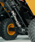 Close-up of stainless steel center drive shaft on FCX24M Defender 1/24 RC crawler, showing realistic joints and spline.