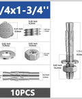 10 Pack 1/4 By 1-3/4 Inch Heavy Duty 304 Stainless Steel Wedge Anchors For Concrete And Cement, detail view with measurements