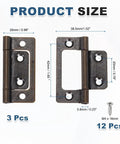 Hella Sturdy 3 Pack Non Mortise Door Hinges Two By One Inch Bifold Butts With Red Copper Finish size chart with dimensions.