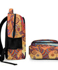 Dope Swirl Tree Moon Print Unisex Backpack with large capacity and tribal design, durable polyester side and bottom view