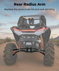 Rear Radius Arms For Polaris RZR XP 1000 2014 To 2023 Beefed Up Ground Clearance And Smoother Off Road Ride Heavy Duty Rear Suspension Arms Improve Obstacle Clearance And Undercarriage Protection black steel rear radius arms on Polaris RZR XP 1000