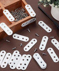 DIY Furniture Fix Kit White Metal Flat Brackets For Tables And Chairs 20 Plates With 80 Screws on wooden surface
