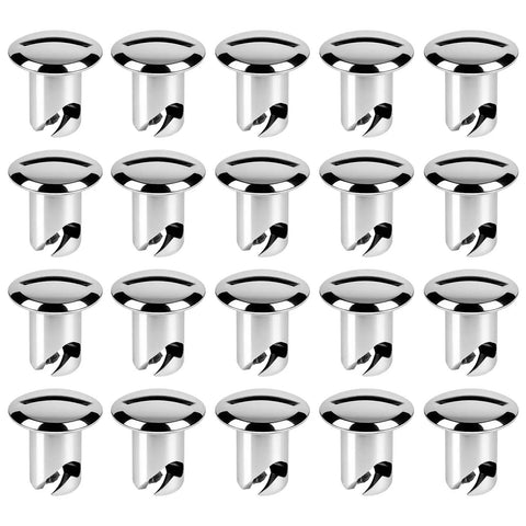 Twenty Pack Chrome Quarter Turn Fasteners Aluminum Oval Dzus Quick Release Buttons in a grid layout, showcasing shiny chrome finish.