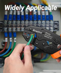 Pro Grade Ratcheting Crimping Tool Kit For Insulated Wire Connectors AWG 20 10 With 400 Pcs Insulated Connectors in use.