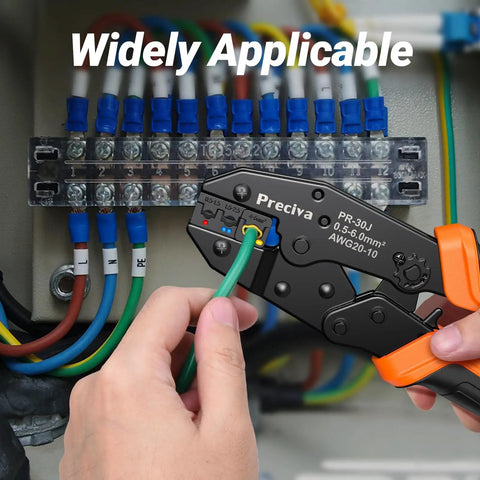 Pro Grade Ratcheting Crimping Tool Kit For Insulated Wire Connectors AWG 20 10 With 400 Pcs Insulated Connectors in use.