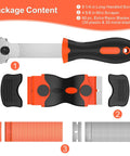 Three Pack Razor Blade Scraper Set With 60 Blades Long Handle Double End Plastic Scrapers And Metal Blades For Glass Windows