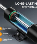 Close-up detailed view of 10 Inch 40 Lb Gas Struts Set Of 2 For Truck Tool Box showing heavy-duty steel and freeze-proof oil design.
