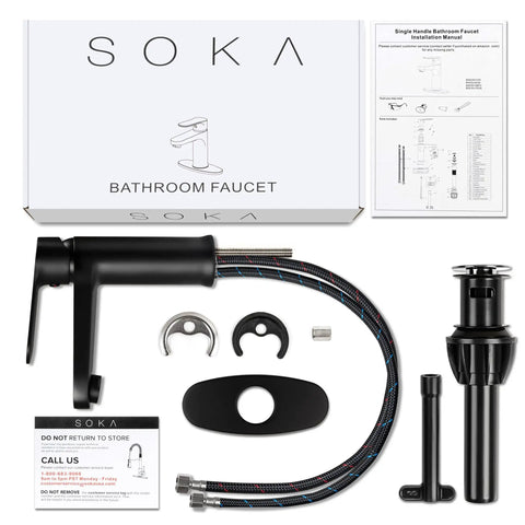 Brass Matte Black Bathroom Faucet With No Fuss Pop Up Drain And Deck Plate For 1 Or 3 Hole Install Single Handle RV Style Built Tough Durable Lead Free Brass With Ceramic Disc Cartridge Rust Resistant Modern Bath Fixture