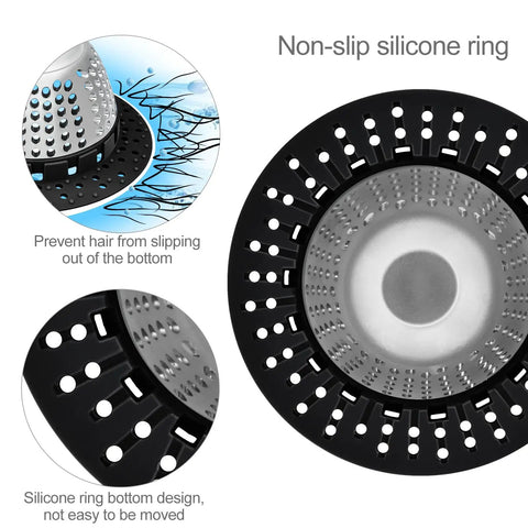 Non-slip silicone ring design of the heavy duty shower drain hair catcher for effective hair trapping and clog prevention.