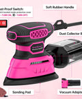 Detail Sander 13000 RPM Compact Electric Sanding Tool With 1 2A 140W Motor featuring pink body and dust collection box