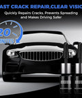 Windshield Crack Repair Kit For Cars, Glass Repair Resin For Chips, Quick Auto Glass Chip Repair bottles in front of a car.