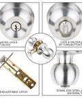 Stainless Steel Door Knob With Lock And Key For Bedroom Doors Ball Style Doorknob With Satin Nickel Finish All Metal Construction Includes Three Keys