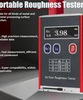 Surface Roughness Tester With LED Display And 0.01 Micron Precision, portable profilometer showing measurements and control buttons.