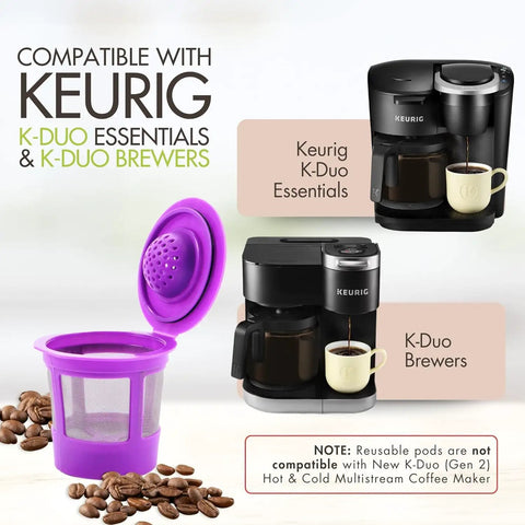 Reusable Gold Tone Mesh Coffee Filter With 2 Refillable K Cup Pods For Keurig K Duo Essentials And K Duo Brewers Machine Easy Clean Design Money Saving Value Pack