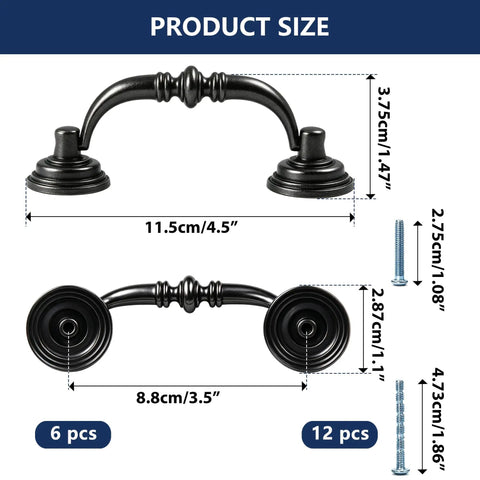 Antique Black Drawer Pulls 6 Pack Vintage Dresser Handles With Drop Bail Pulls 3.5 Inch Hole Center Zinc Alloy Cabinet Hardware
