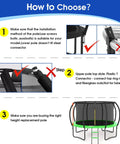 Instructional image on selecting Built Tough Universal 2 Pack Trampoline Curved Enclosure Poles Compatible With 10 To 16 Ft Nets.