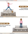 Nine Gauge Zig Zag Upholstery Springs One Roll Forty Nine Foot High Carbon Steel Sinuous Support on a sofa with before and after visuals.