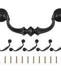 6 Pack Vintage Antique Black Drawer Pulls Handles With 5.5 Inch Hole Center And 6.7 Inch Total Length Made From Zinc Alloy Durable Cabinet Knobs Drop Bail Pulls For Kitchen Dresser And Furniture shown with screws