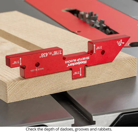 7 Piece Aluminum 3D Setup Block Kit With 4 Ways To Measure Per Block Router And Table Saw Gauge Blocks Height Gauge For Router Bits Includes Powder Coated Rack It Wall Mount Usa Made used on table saw for dado and rabbet depth